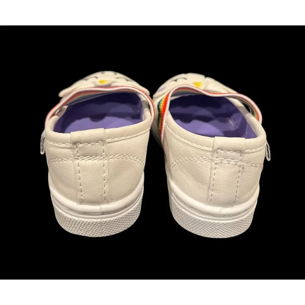 OOMPHIES Toddler Girl Slip On Mary Jane Unicorn Shoes Rainbow Strap Sz 5